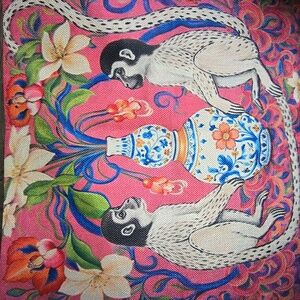 Pink & Cream Floral MonkeybPillow Cover w/Linen Feel New 18x18"